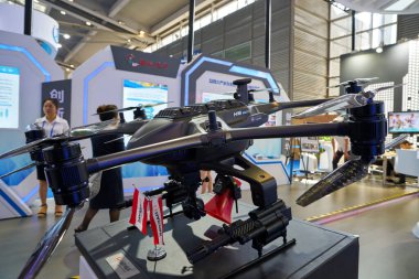 SHENZHEN, CHINA - CIRCA NOVEMBER, 2019: unmanned aerial vehicle on display at China Hi-Tech Fair 2019 in Shenzhen Convention & Exhibition Center.