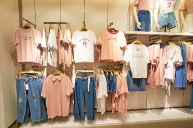 SINGAPORE - APRIL 03, 2019: clothes on display at a store in Singapore.