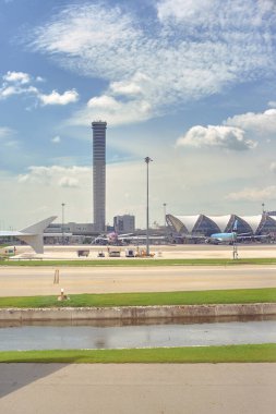BANGKOK, THAILAND - CIRCA JUNE, 2015: view of Suvarnabhumi Airport from an aircraft in the daytime.