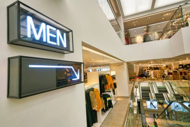HONG KONG, CHINA - CIRCA JANUARY, 2019: interior shot of H&M store in Hong Kong. Hennes & Mauritz AB is a Swedish multinational clothing-retail company known for its fast fashion clothing.