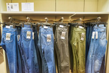 HONG KONG, CHINA - CIRCA JANUARY, 2019: interior shot of H&M store in Hong Kong. Hennes & Mauritz AB is a Swedish multinational clothing-retail company known for its fast fashion clothing.