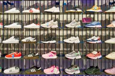 HONG KONG, CHINA - CIRCA JANUARY, 2019: Adidas footwears on display a store at New Town Plaza in Hong Kong.