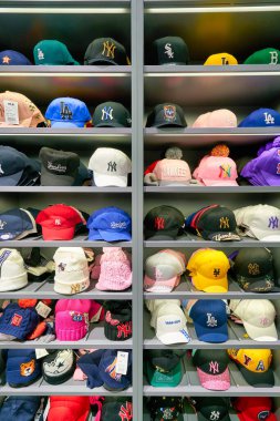 HONG KONG, CHINA - CIRCA JANUARY, 2019: baseball caps on display at a store in Hong Kong.