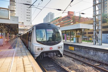 HONG KONG, CHINA - CIRCA JANUARY, 2019: an MTR train on Sha Tin. Sha Tin Railway Station is a station on the East Rail Line of Hong Kong's Mass Transit Railway system.