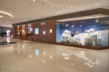 Hong Kong, Çin - Ocak 2019: Elements alışveriş merkezinde Hermes mağazası.