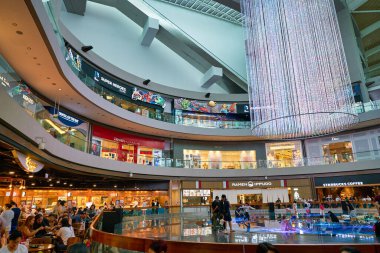 SINGAPORE - CIRCA APRIL, 2019: view of Digital Light Canvas in Singapore. The Digital Light Canvas display is an interactive digital art installation at the Shoppes at Marina Bay Sands