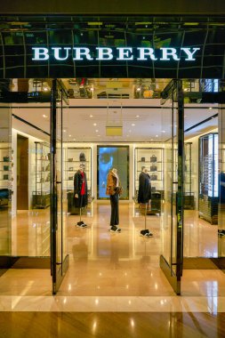 SINGAPORE - CIRCA APRIL, 2019: entrance to Burberry store in The Shoppes at Marina Bay Sands. clipart