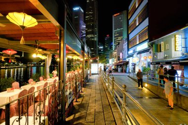 SINGAPORE - CIRCA APRIL, 2019: view of Boat Quay in Singapore at night.