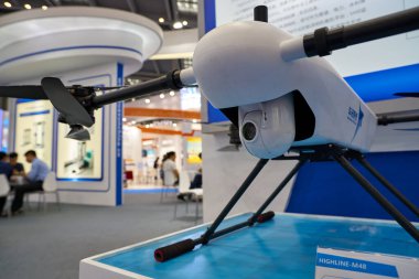 SHENZHEN, CHINA - CIRCA NOVEMBER, 2019: unmanned aerial vehicle on display at China Hi-Tech Fair 2019 in Shenzhen Convention & Exhibition Center.
