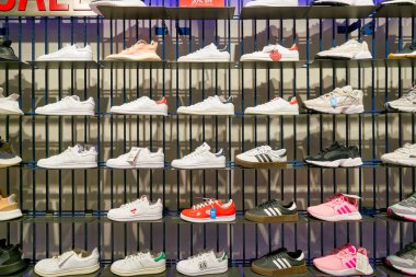 HONG KONG, CHINA - CIRCA JANUARY, 2019: Adidas footwears on display a store at New Town Plaza in Hong Kong.