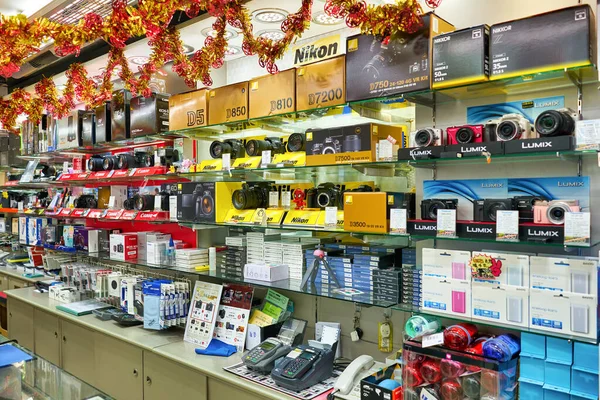 HONG KONG, CHINA - CIRCA JANUARY, 2019: cameras on display at a store in Hong Kong.