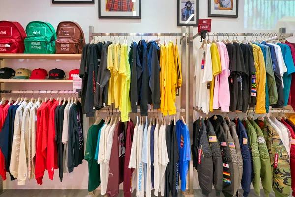 HONG KONG, CHINA - JANUARY 23, 2019: clothes on display at a store in New Town Plaza. New Town Plaza is a shopping mall in the town centre of Sha Tin, Hong Kong.