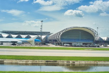 BANGKOK, THAILAND - CIRCA JUNE, 2015: view of Suvarnabhumi Airport from an aircraft in the daytime.