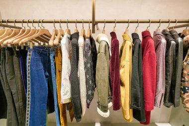 HONG KONG, CHINA - JANUARY 23, 2019: clothes on display at a store in New Town Plaza. New Town Plaza is a shopping mall in the town centre of Sha Tin, Hong Kong.
