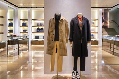 HONG KONG, CHINA - CIRCA JANUARY, 2019: interior shot of Burberry store in Elements shopping mall. Burberry Group PLC is a British luxury fashion house