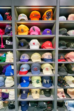 HONG KONG, CHINA - CIRCA JANUARY, 2019: baseball caps on display at a store in Hong Kong.