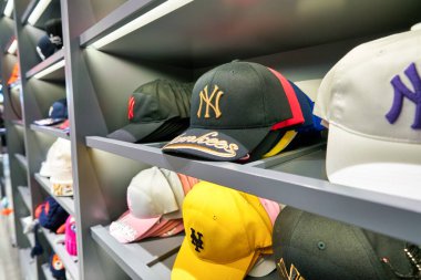 HONG KONG, CHINA - CIRCA JANUARY, 2019: baseball caps on display at a store in Hong Kong.