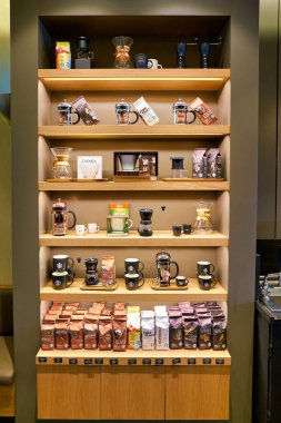 SHENZHEN, CHINA - CIRCA JANUARY, 2019: goods on display at Starbucks in Shenzhen.