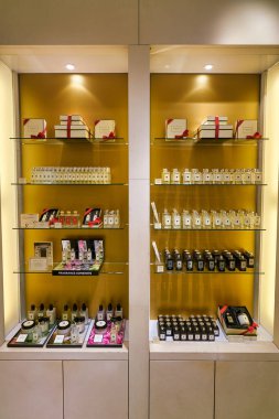 HONG KONG, CHINA - JANUARY 22, 2019: Jo Malone perfumes on display at Lane Crawford in Hong Kong. Jo Malone London is a British perfume and scented candle brand.