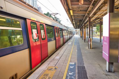 HONG KONG, CHINA - CIRCA JANUARY, 2019: an MTR train on Sha Tin. Sha Tin Railway Station is a station on the East Rail Line of Hong Kong's Mass Transit Railway system.