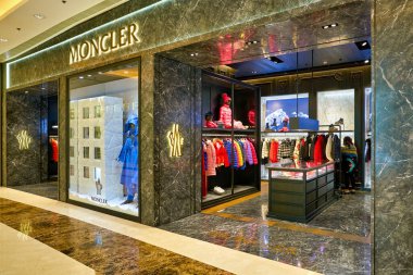 HONG KONG, CHINA - CIRCA JANUARY, 2019: entrance to Moncler store in Elements shopping mall. Moncler S.p.A is an Italian apparel and lifestyle company, most known for its down jackets and sportswear.