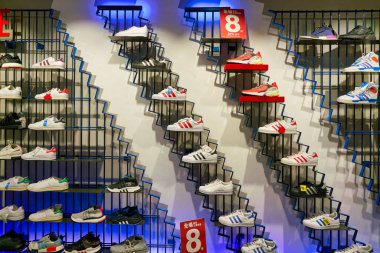 HONG KONG, CHINA - CIRCA JANUARY, 2019: Adidas footwears on display a store at New Town Plaza in Hong Kong.