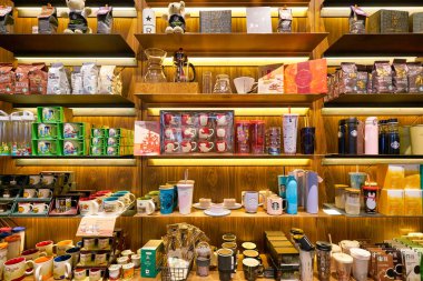 HONG KONG, CHINA - JANUARY 22, 2019: goods on display at Starbucks Coffee at the IFC Mall in Hong Kong.