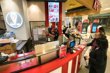 HONG KONG, CHINA - CIRCA FEBRUARY, 2019: sales area at Kentucky Fried Chicken restaurant in Hong Kong. KFC is an American fast food restaurant chain.