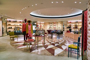 HONG KONG, CHINA - CIRCA JANUARY, 2019: goods on display at Gucci store in Elements shopping mall. Gucci is an Italian luxury brand of fashion and leather goods.