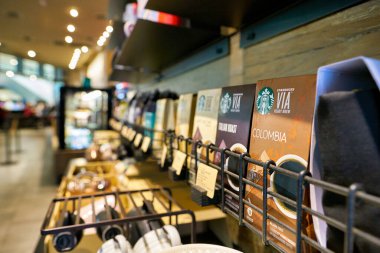 SHENZHEN, CHINA - CIRCA FEBRUARY, 2019: goods on display at Starbucks in Shenzhen.