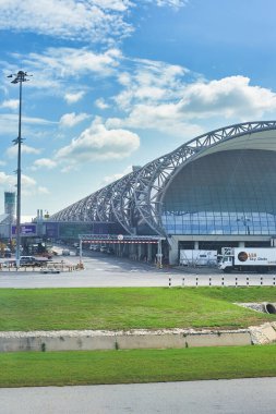 BANGKOK, THAILAND - CIRCA JUNE, 2015: view of Suvarnabhumi Airport from an aircraft in the daytime.