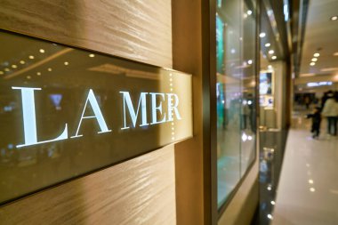 HONG KONG, CHINA - CIRCA JANUARY, 2019: close up shot of La Mer sign seen in New Town Plaza shopping mall