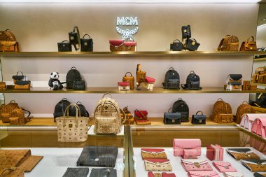 HONG KONG, CHINA - CIRCA JANUARY, 2019: interior shot of MCM store in New Town Plaza shopping mall in Hong Kong.