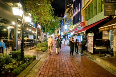 SINGAPORE - CIRCA APRIL, 2019: view of Boat Quay in Singapore at night.