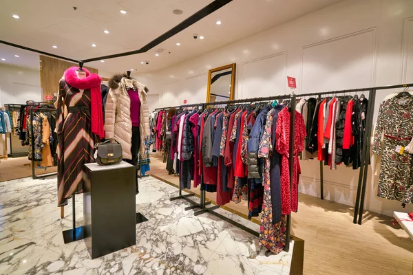 HONG KONG, CHINA - JANUARY 23, 2019: clothes on display at Sinequanone store in New Town Plaza. New Town Plaza is a shopping mall in the town centre of Sha Tin, Hong Kong.