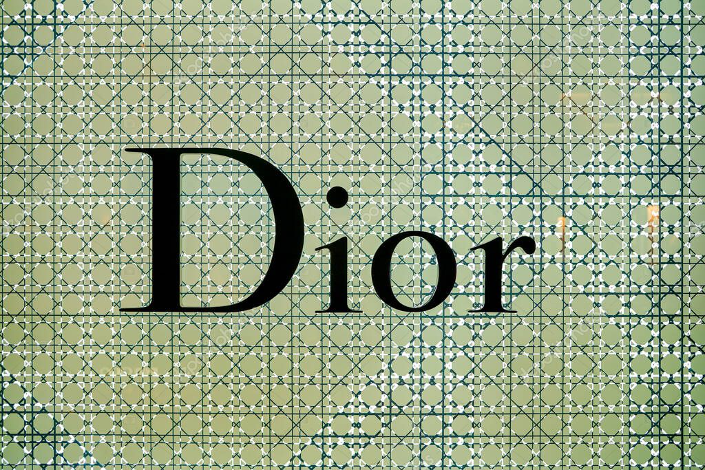 SINGAPORE - CIRCA APRIL, 2019: close up shot of Dior sign seen in The Shoppes at Marina Bay Sands.