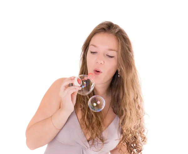 Chica con burbujas de jabón — Foto de Stock