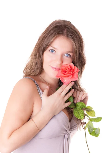 Menina com uma rosa vermelha — Fotografia de Stock