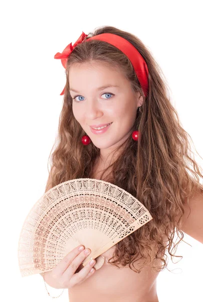 Chica con ventilador —  Fotos de Stock