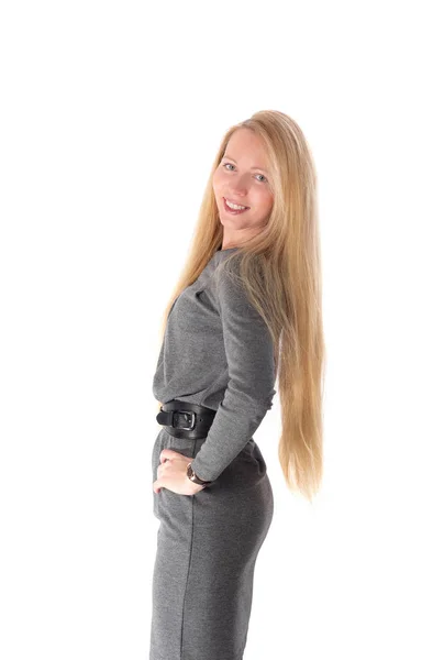 Veselá dívka s dlouhými vlasy — Stock fotografie