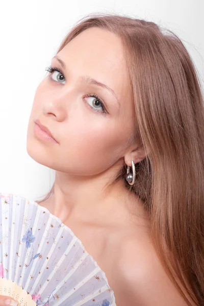 Girl with a fan — Stock Photo, Image