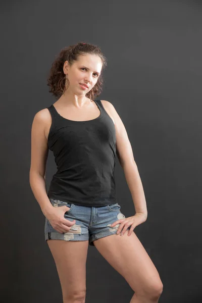 Girl in a black tank top — Stock Photo, Image