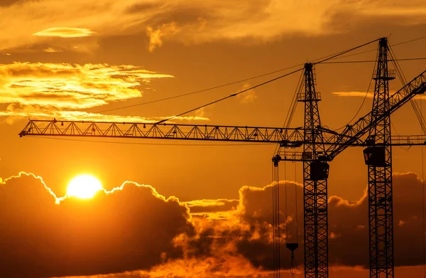 Silhouettes of building cranes — Stock Photo, Image