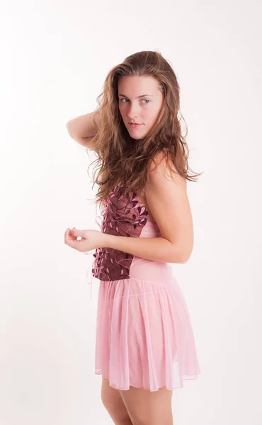 Girl in a pink negligee — Stock Photo, Image
