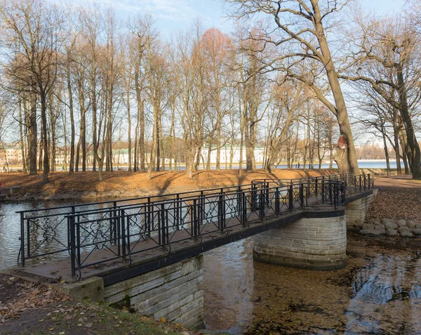 Ponte pedonale nel parco autunnale — Foto Stock