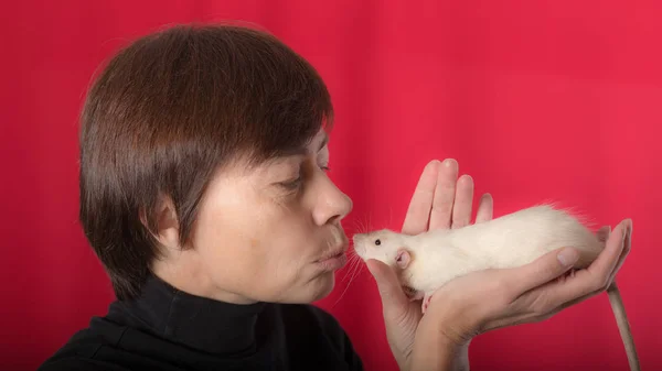 Woman and rat — Stock Photo, Image