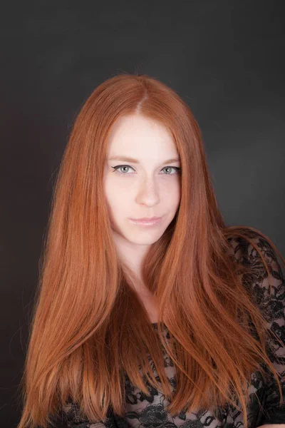 Girl with long red hair — Stock Photo, Image