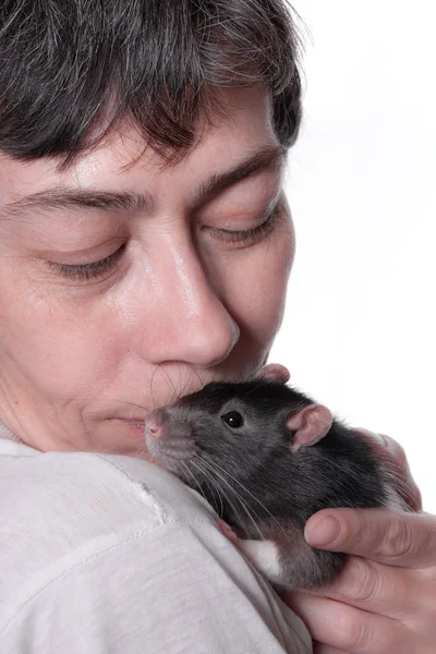 Retrato com um rato amado — Fotografia de Stock