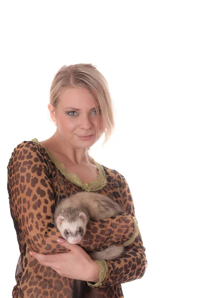 Portrait avec un polecat — Photo