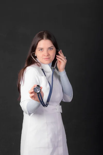 Studio Portrait Doctor Girl Stethoscope — Stock Photo, Image